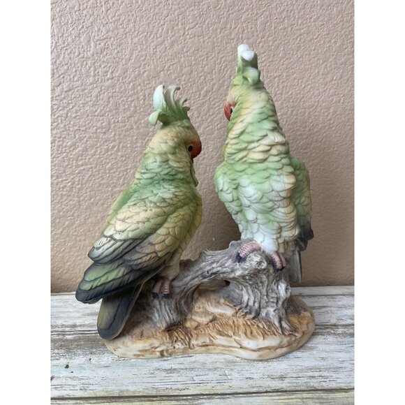 1970s Andrea by Sadek Green Cockatoos – Hand Painted Porcelain Pair - No Box - Picture 3 of 14